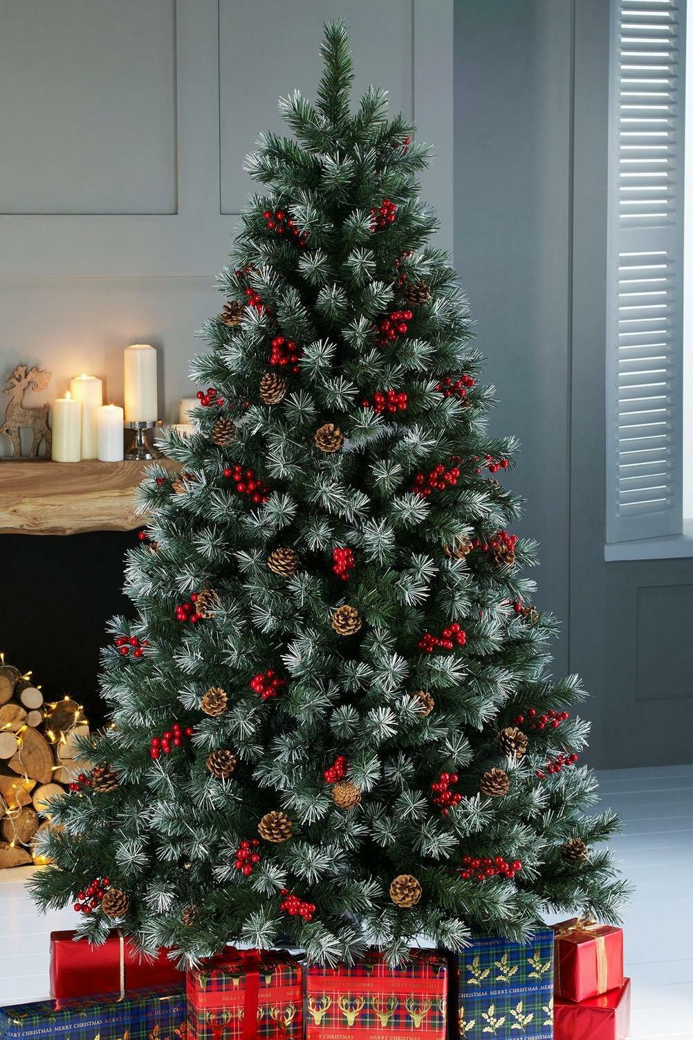 Luxury Christmas Tree Snow Frosted Pine Cone and Red Berries Xmas Tree 4/5/6Ft
