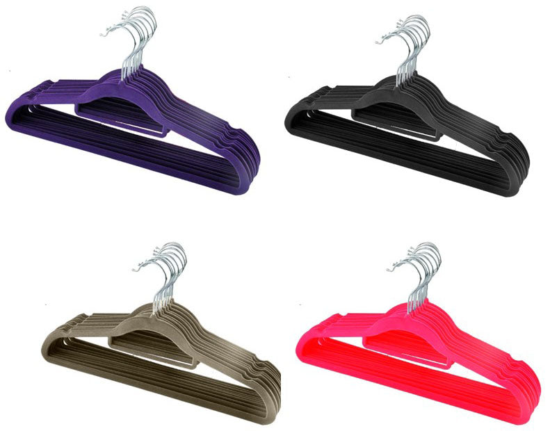 10x Non Slip Flocked Velvet Coat Clothes Trousers Hanging Hangers With Bar Home