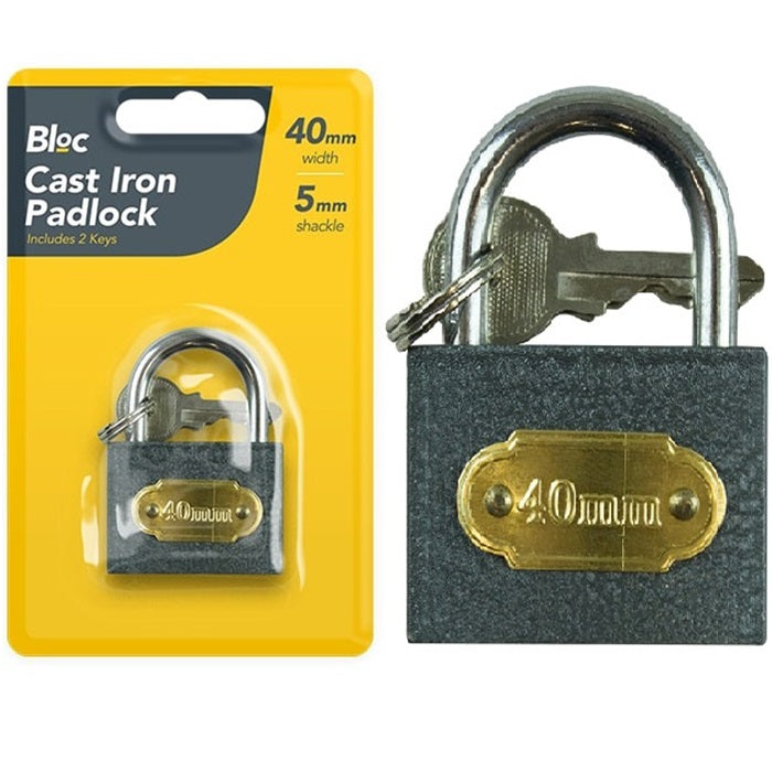 40mm Heavy Duty Cast Iron Padlock Outdoor Safety Security Shackle With 2 Keys UK