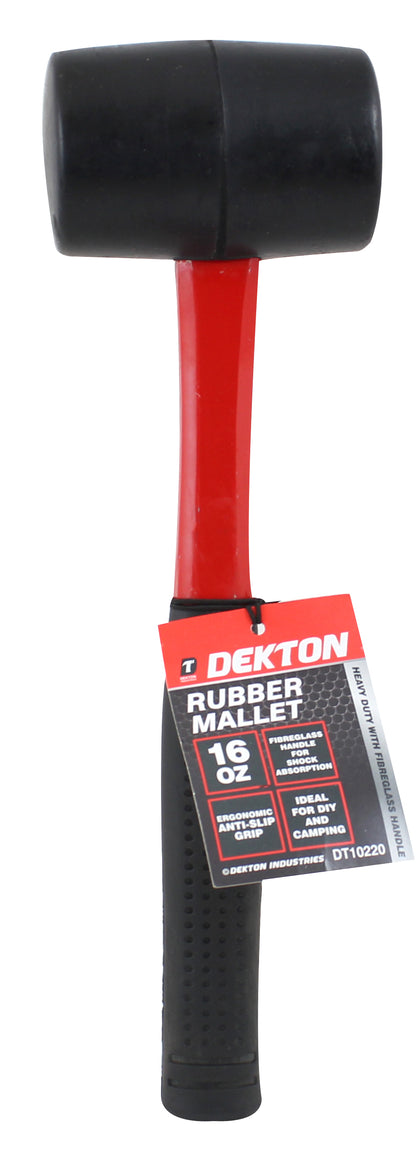 Dekton 16oz Black Rubber Mallet - Fibreglass Handle Hammer - Great For Camping T