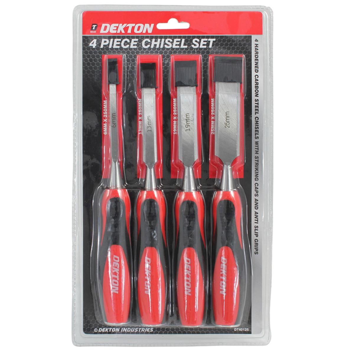 Dekton 4pc Wood Chisel Set Woodworking Carpentry Bevel Edge 6mm 13mm 19mm 25mm