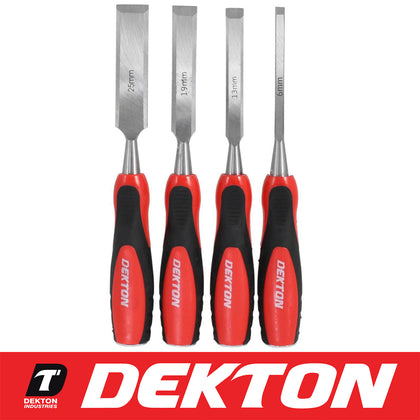 Dekton 4pc Wood Chisel Set Woodworking Carpentry Bevel Edge 6mm 13mm 19mm 25mm