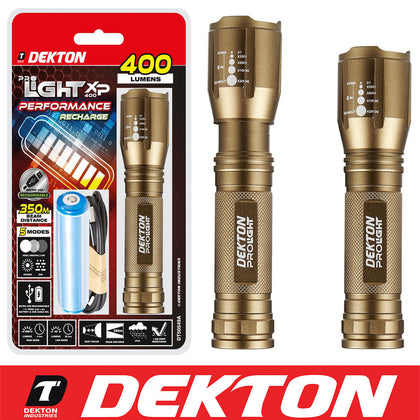 Dekton Pro Light Gold XP COB LED Torch 400 Lumens 350M Rechargeable Batteries