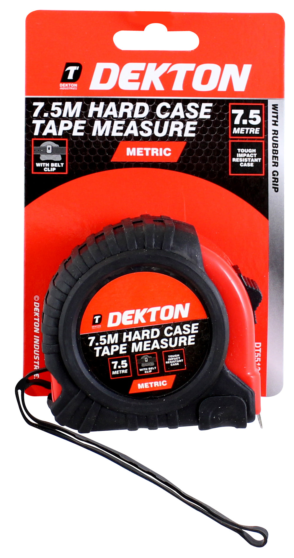Dekton 7.5m X 25mm Hard Case Tape Measure Belt Clip Rubber Grip