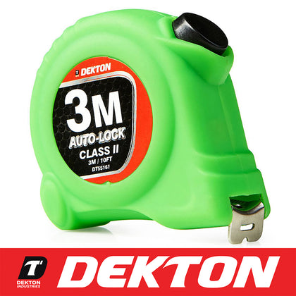 Dekton 10ft Hi Vis Green Soft Grip Autolock Tape Measure 3m X 16mm ABS Case