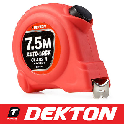 Dekton 7.5m 25ft Tape Measure Auto-lock Class 2 Metric Imperial Retractable