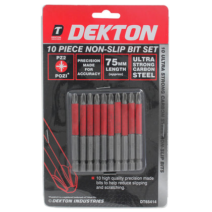 Dekton Power Tool Bit Set 10pc Non Slip Pozidrive Pozi Pz2 Screwdriver 75mm