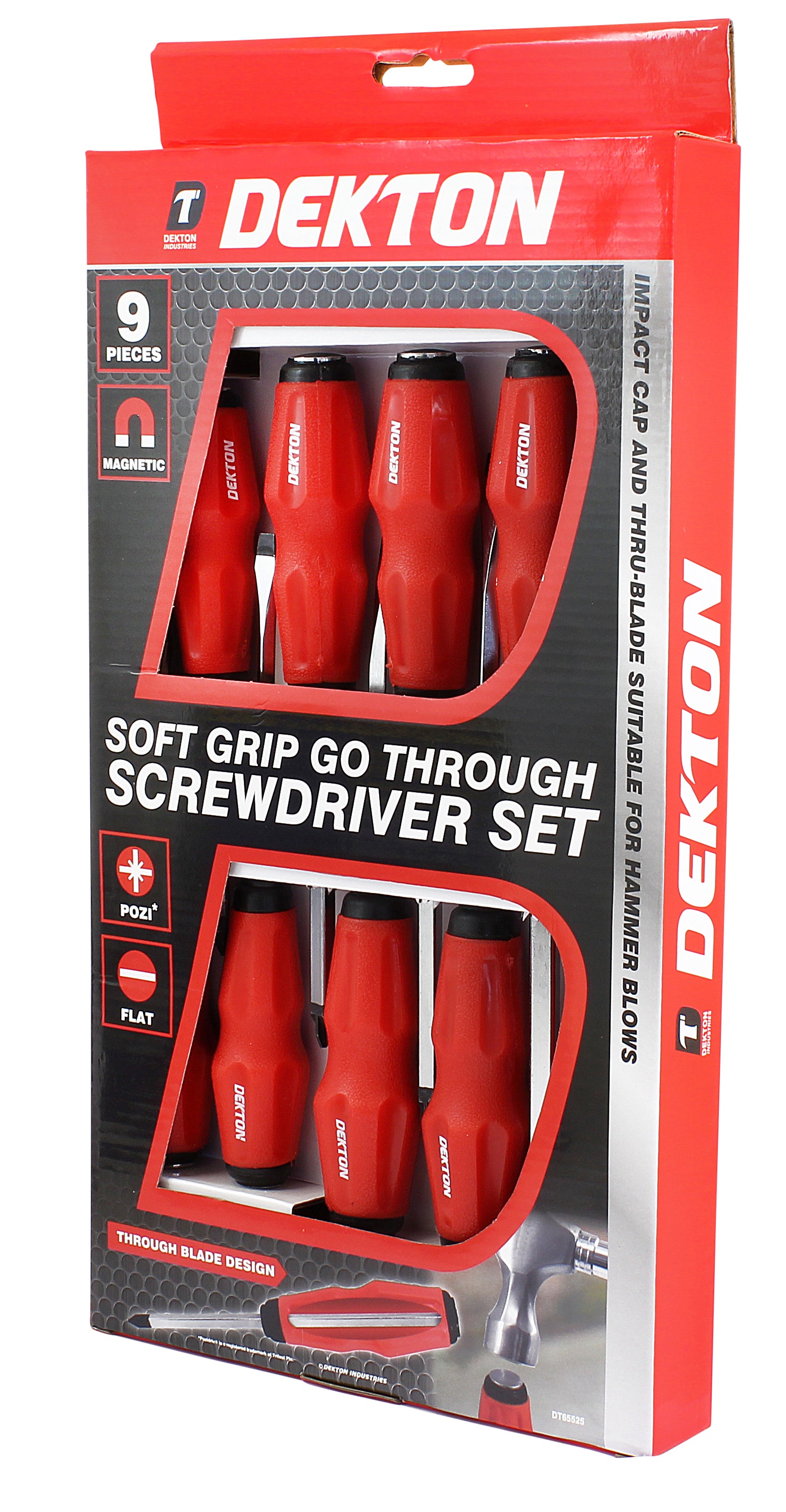 9pc Soft Grip Go Through Screwdriver Set Impact Cap Hammer Thru-Blade Magnetic