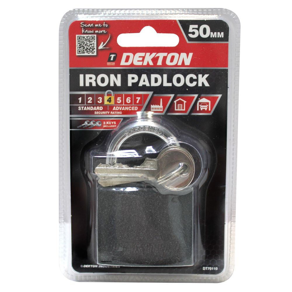 Dekton Heavy Duty High Security Waterproof Iron Shed Shackle Padlock 50mm