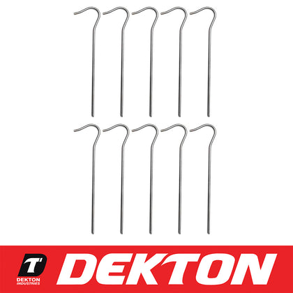 Dekton Pegs Tent Metal Ground Hooks Pins Camping Tarpaulin Gazebo Stakes 10pc