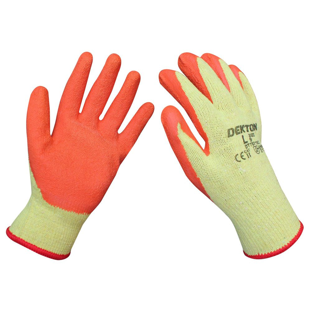 Dekton Orange Gardening Working Gloves Latex Coated Ultra Grip Size 9 Large