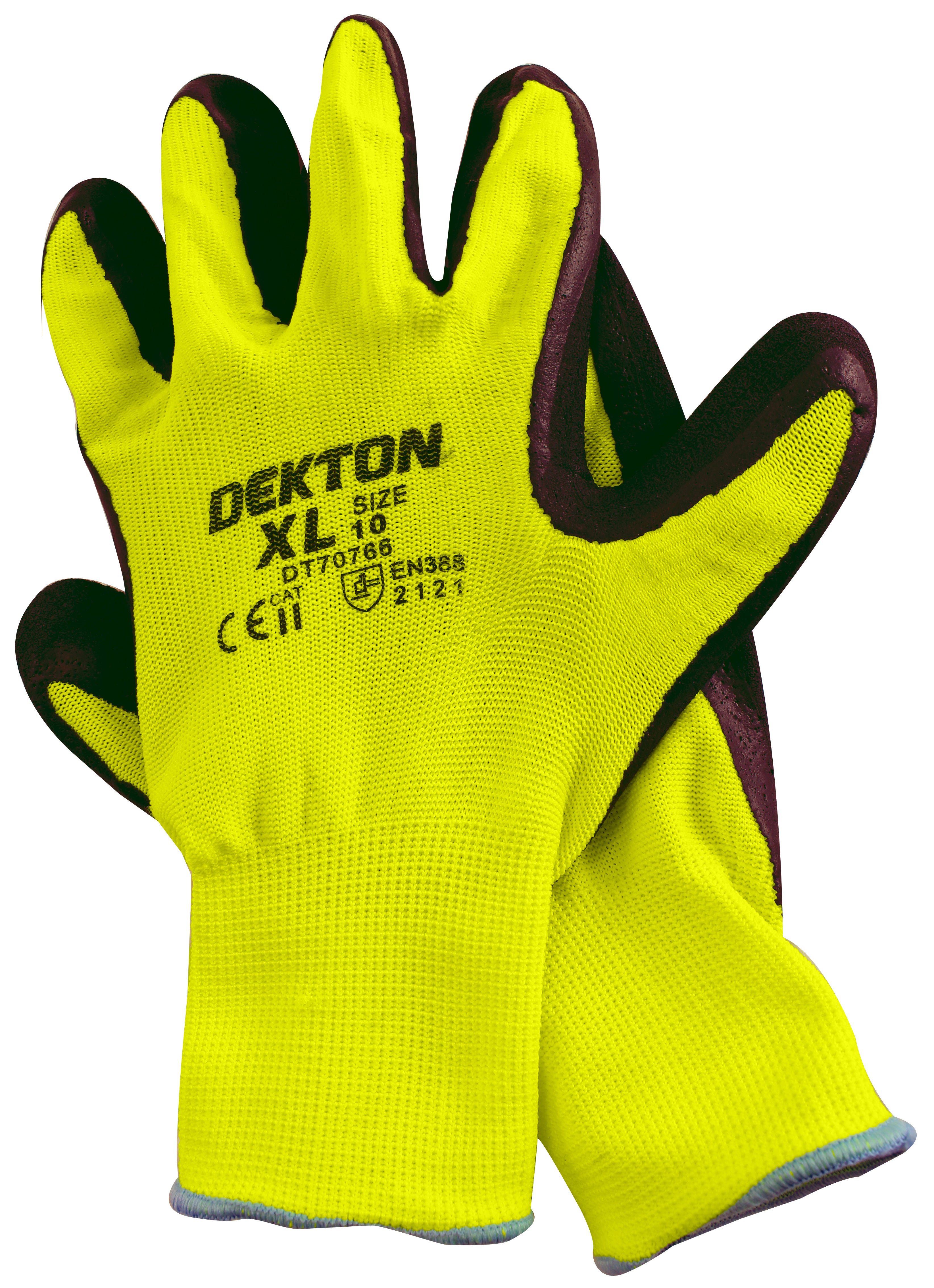 Dekton Comfort Grip Working Gloves Black/Hi Vis Green Latex Foam 10/Xl