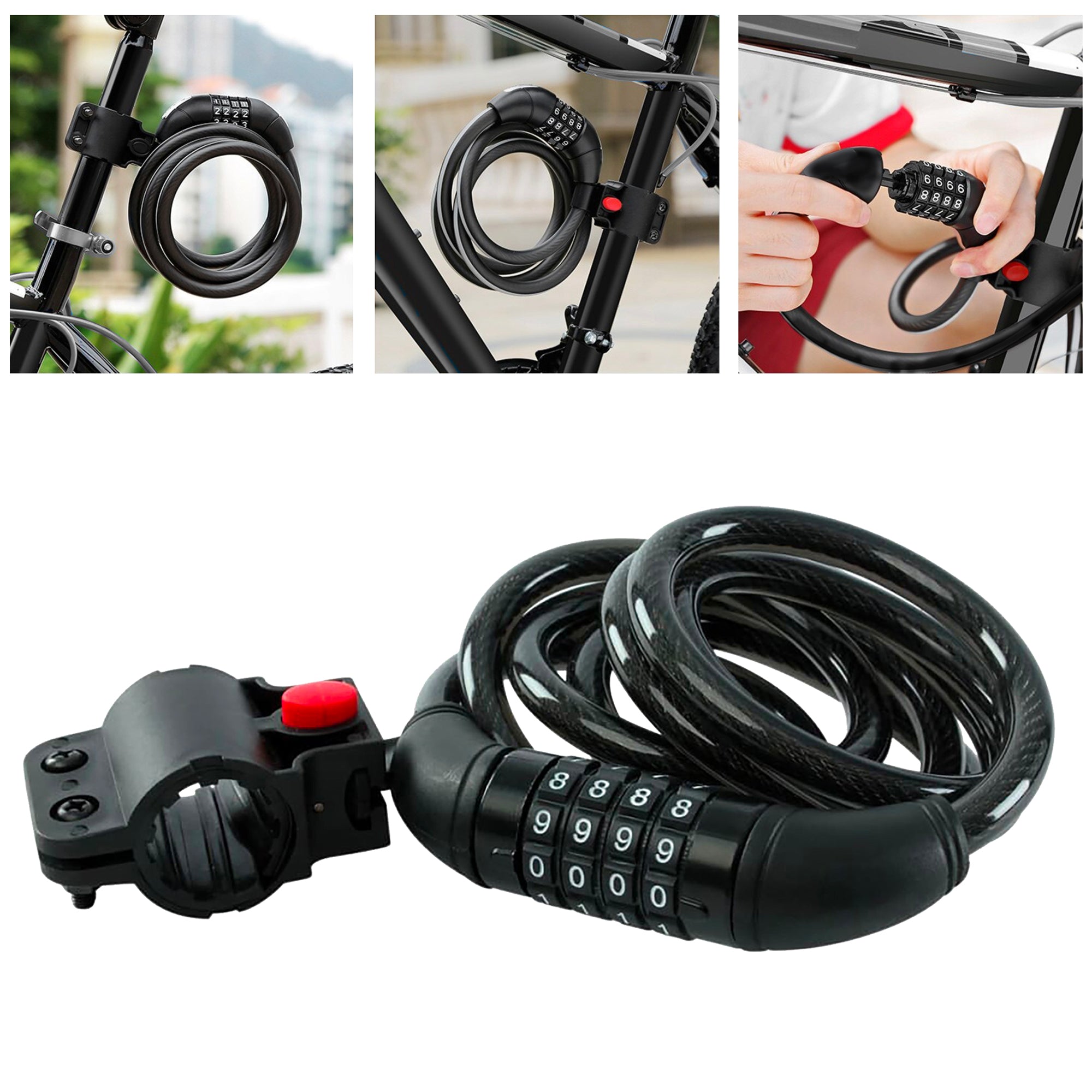 Dekton Cable Lock 10x1200mm 4 Digit Combination 12x1500mm 5 Digit  With Holder