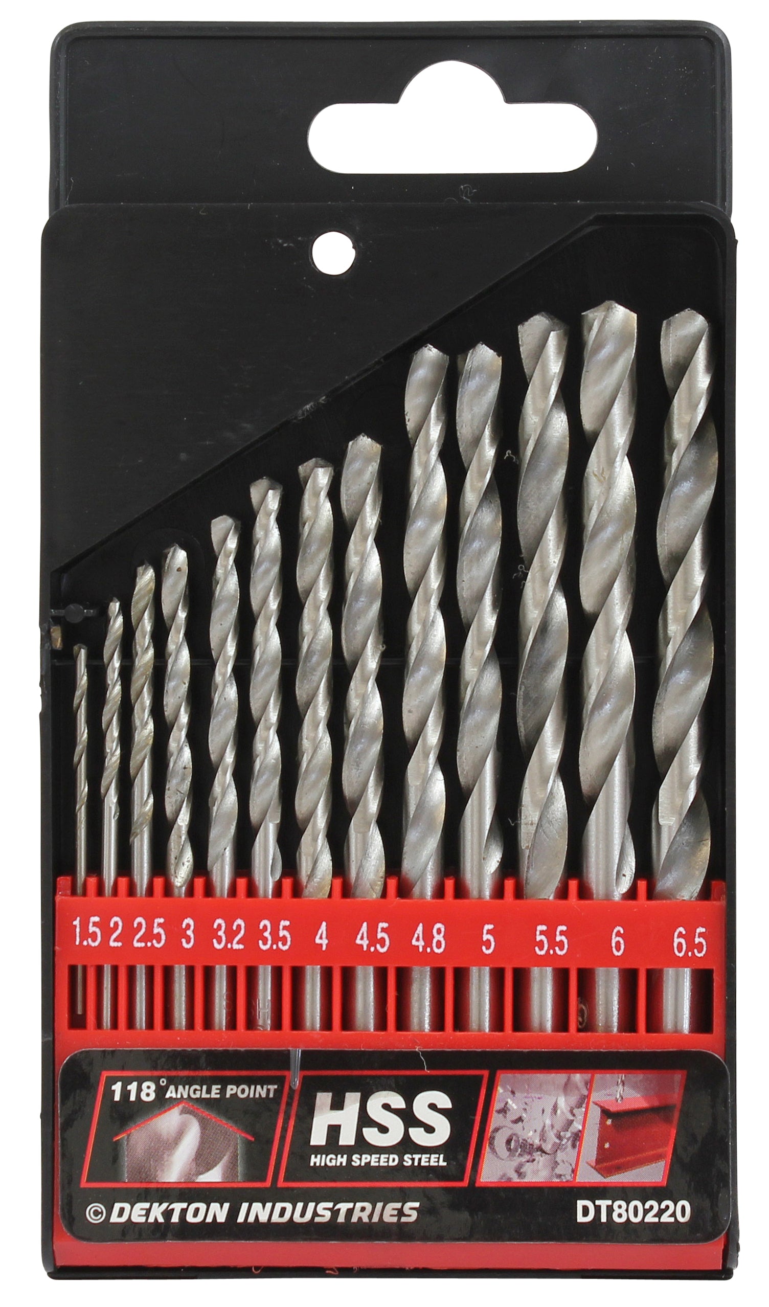 Dekton 13pc Hss Drill Set 1.5mm To 6.5mm High Speed Steel Drill Bits, Hss Shank