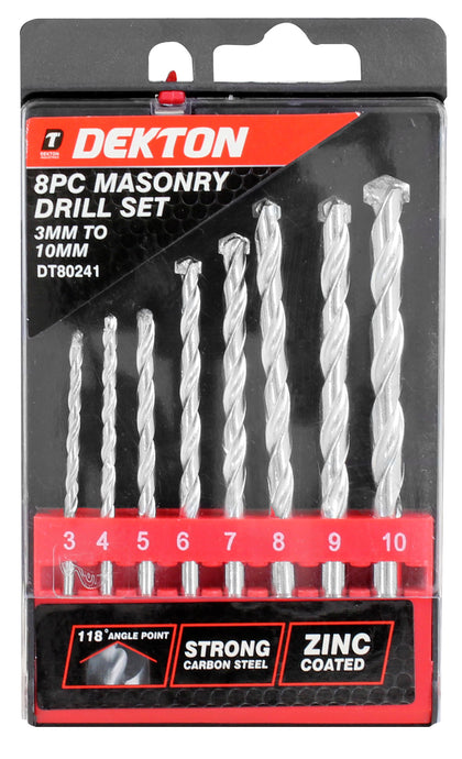 Dekton 8Pcs Masonry Drill Bits Set 3mm-10mm Zinc Carbon Steel Stone Brick Concre