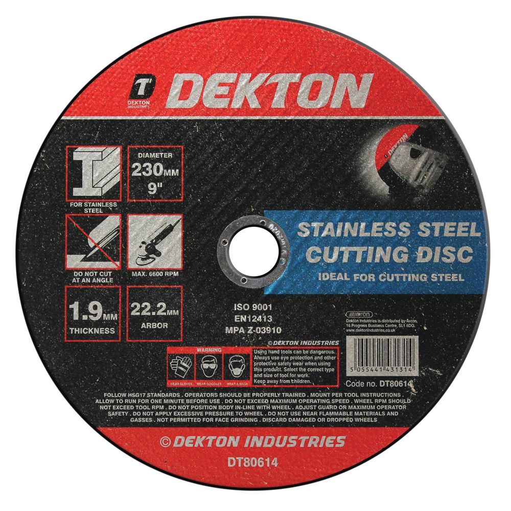 Dekton Cutting Disc Metal Ultra Thin Stainless 230mm 22.2mm Arbor Steel