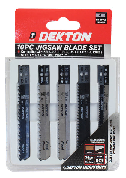 Dekton 10 Pcs Jig Saw Blades Set Wood Fast Cutting For Bosch, Dewalt, Makita, Mi