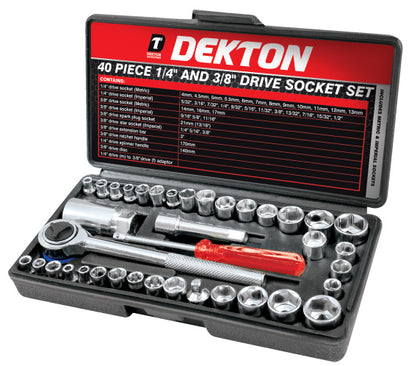 Dekton Drive Socket Set, 1/4-Inch, 3/8-Inch, Set Of 40 Piece Drive Combination S