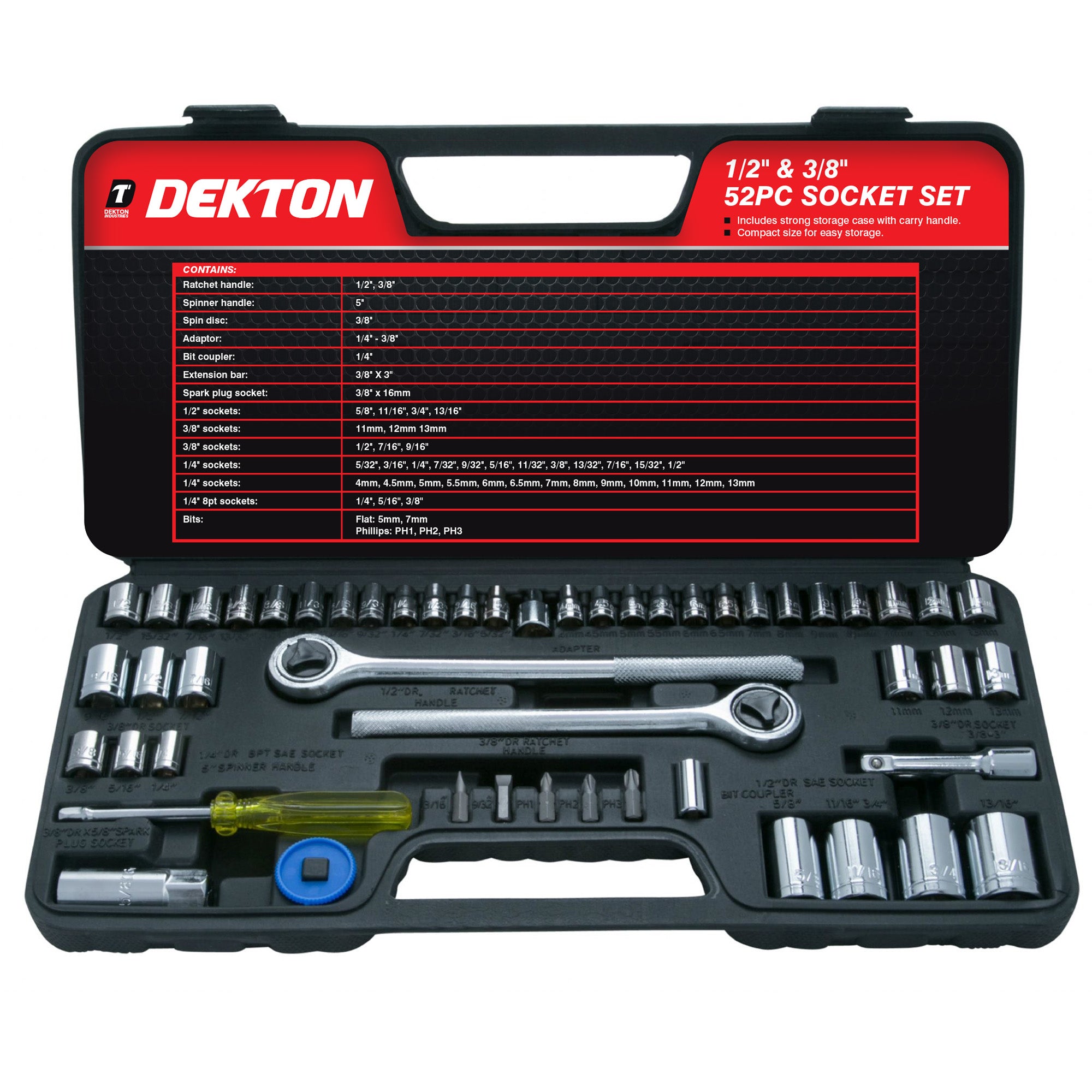 52pc Socket Set 2 X Ratchet 1/2