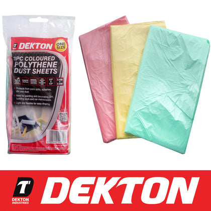 Dekton 3 Piece Coloured Polythene Dust Sheets Painting Decorating 3.6m x 3.6m