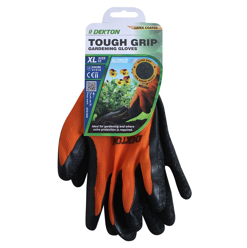 Dekton Assorted Sizes Gardening Latex Coated Gloves Ultra Grip Protection