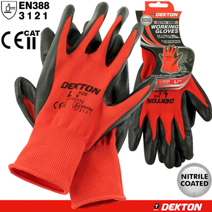 Dekton Nitrile PU Coated Safety Work Gloves Garden Grip Builders Mechanics Latex