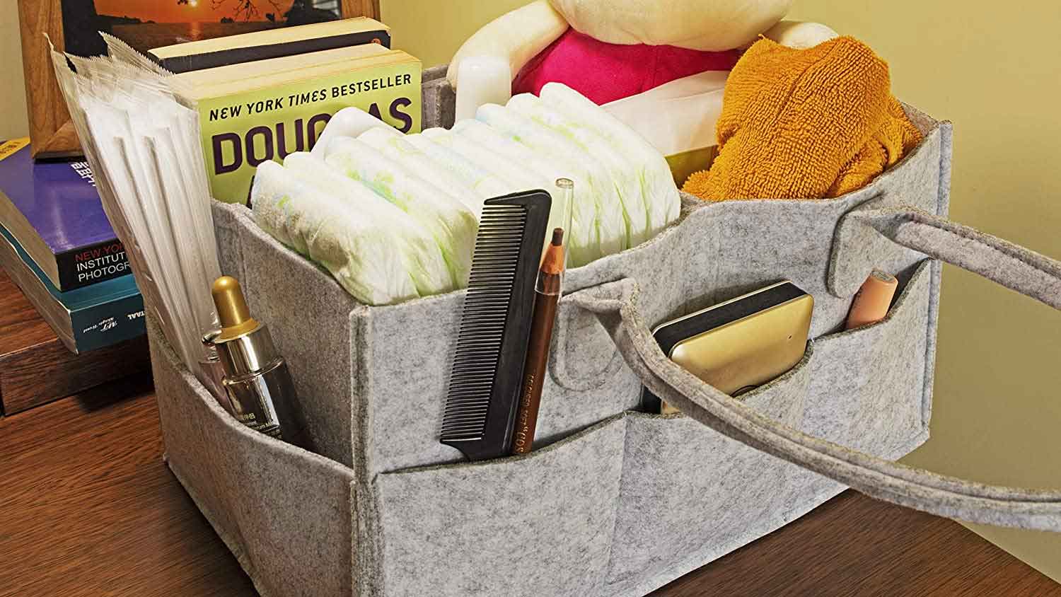 Baby Diaper Organiser Caddy Felt Changing Nappy Kids Storage Carrier Bag Grey UK