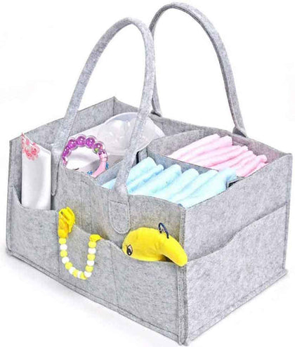 Baby Diaper Organiser Caddy Felt Changing Nappy Kids Storage Carrier Bag Grey UK