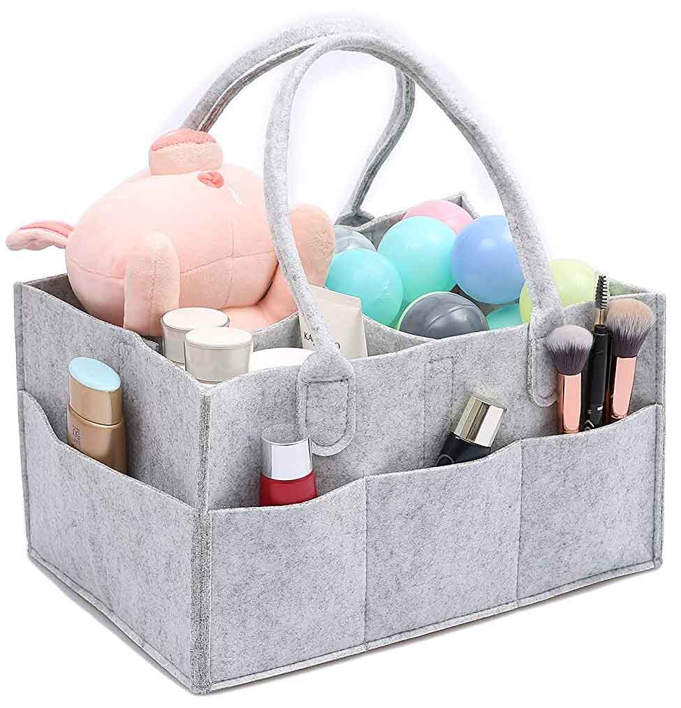 Baby Diaper Organiser Caddy Felt Changing Nappy Kids Storage Carrier Bag Grey UK