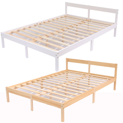 Solid Wooden Bed Frame|Pine Wood or White|Headboard|Includes Slats|Single|Double