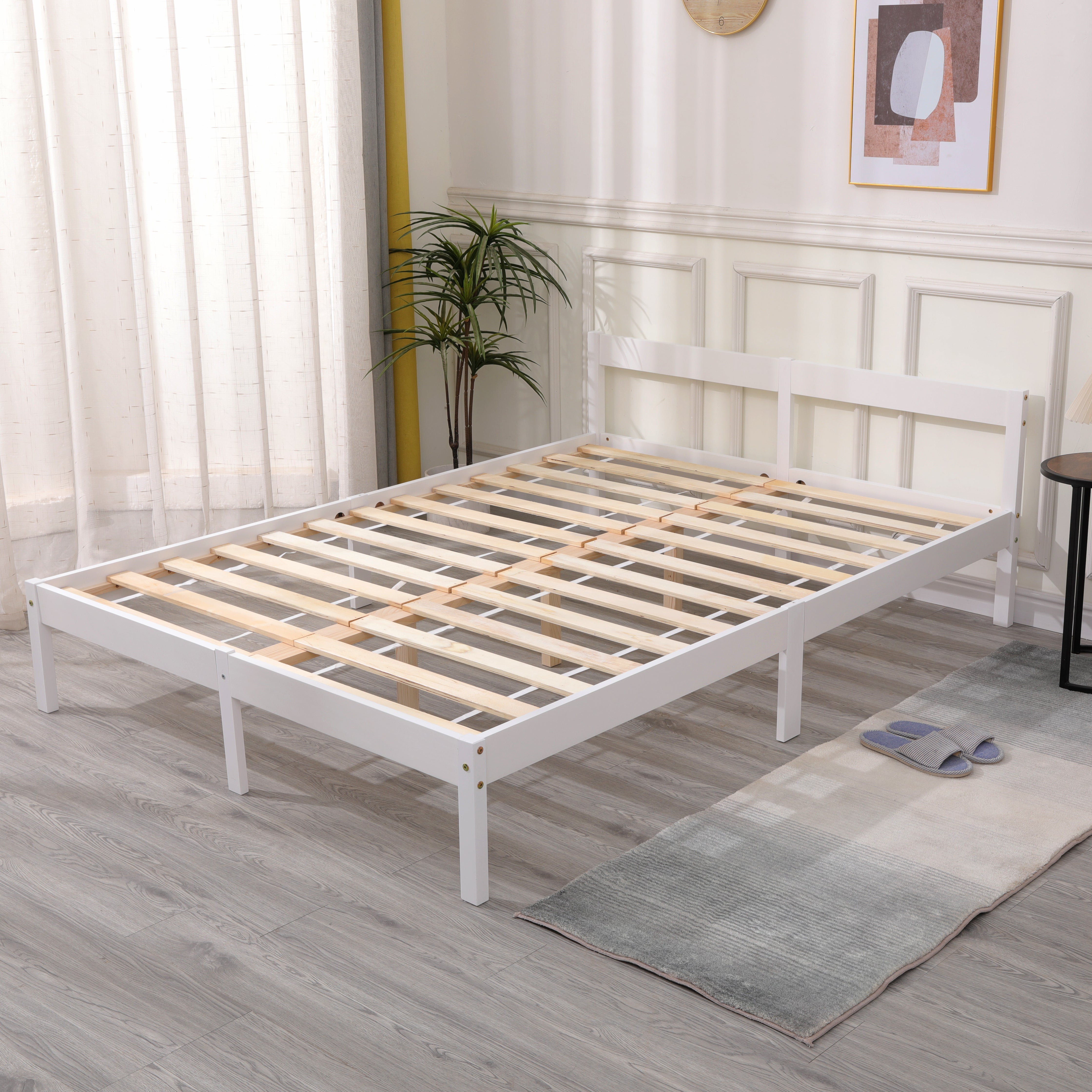 Solid Wooden Bed Frame|Pine Wood or White|Headboard|Includes Slats|Single|Double