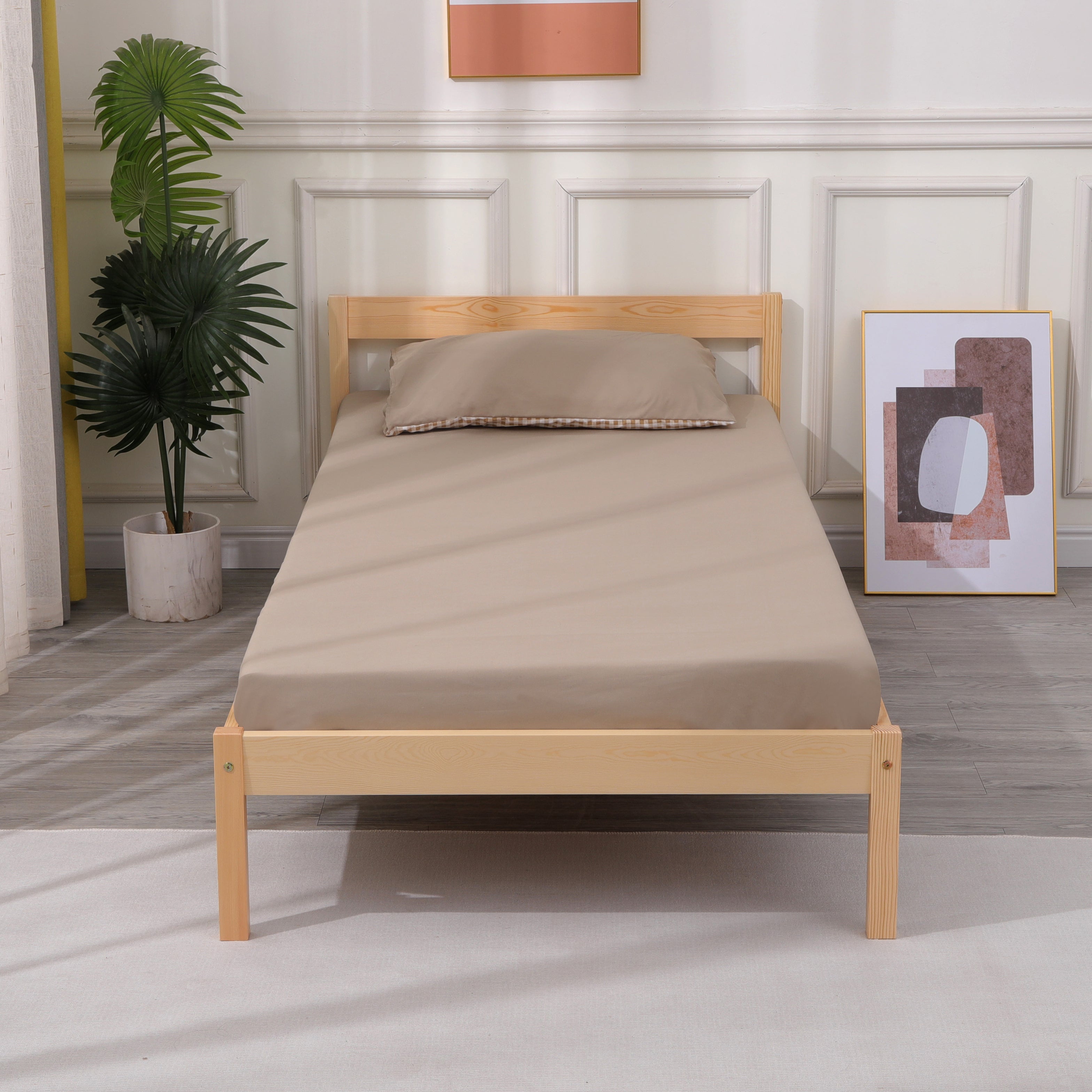 Solid Wooden Bed Frame|Pine Wood or White|Headboard|Includes Slats|Single|Double