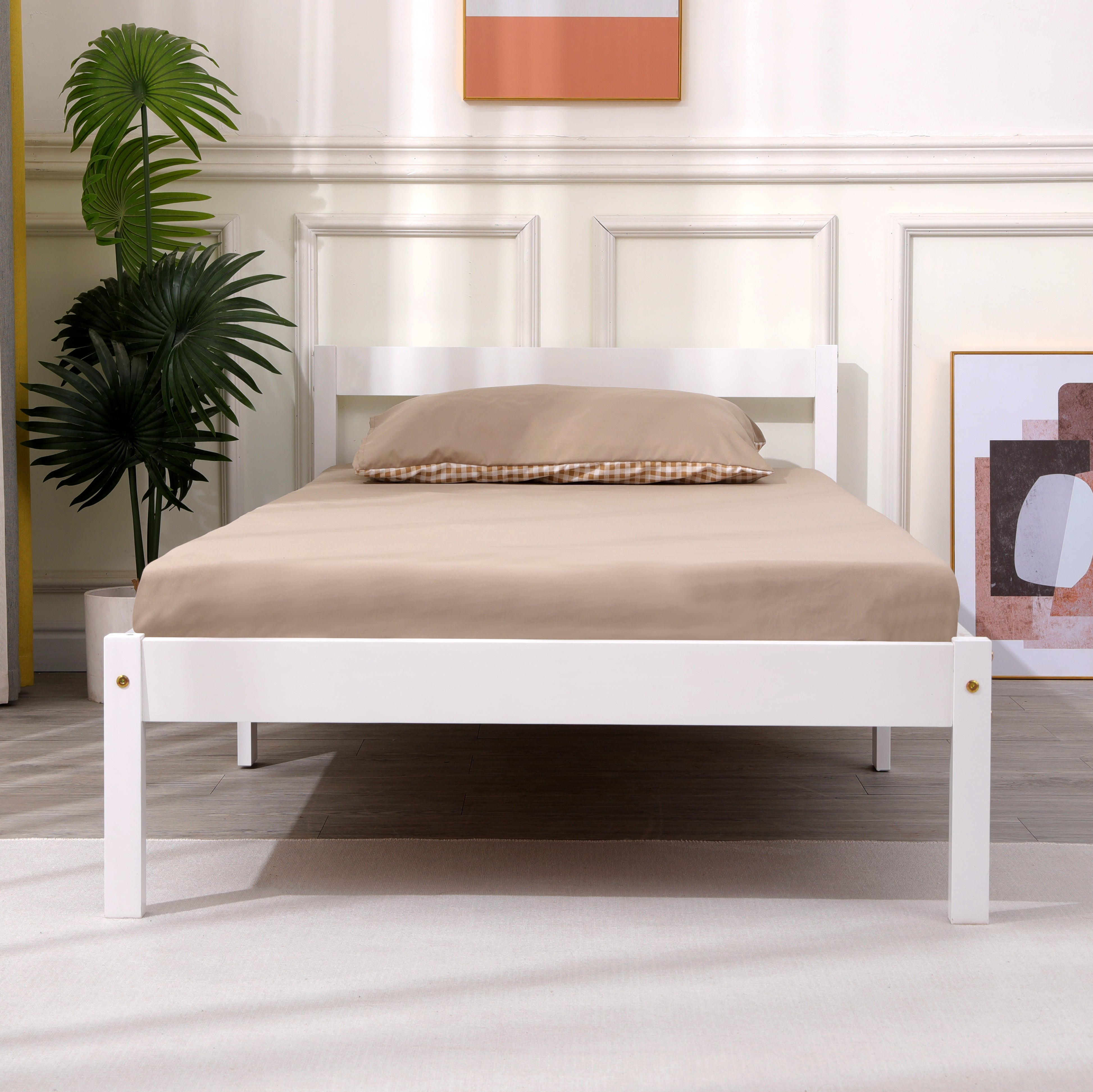 Solid Wooden Bed Frame|Pine Wood or White|Headboard|Includes Slats|Single|Double