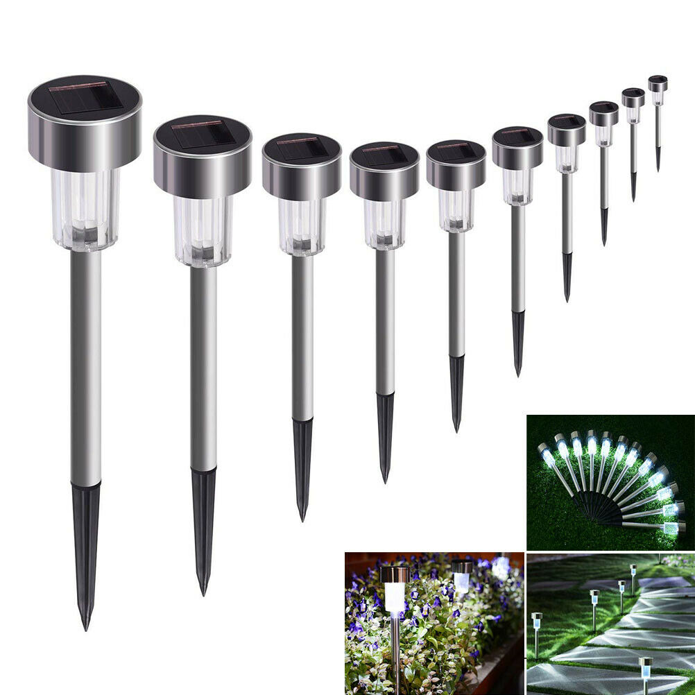 10 Pack Stainless Steel Solar LED Light Multi Colour Outdoor Garden Lighting