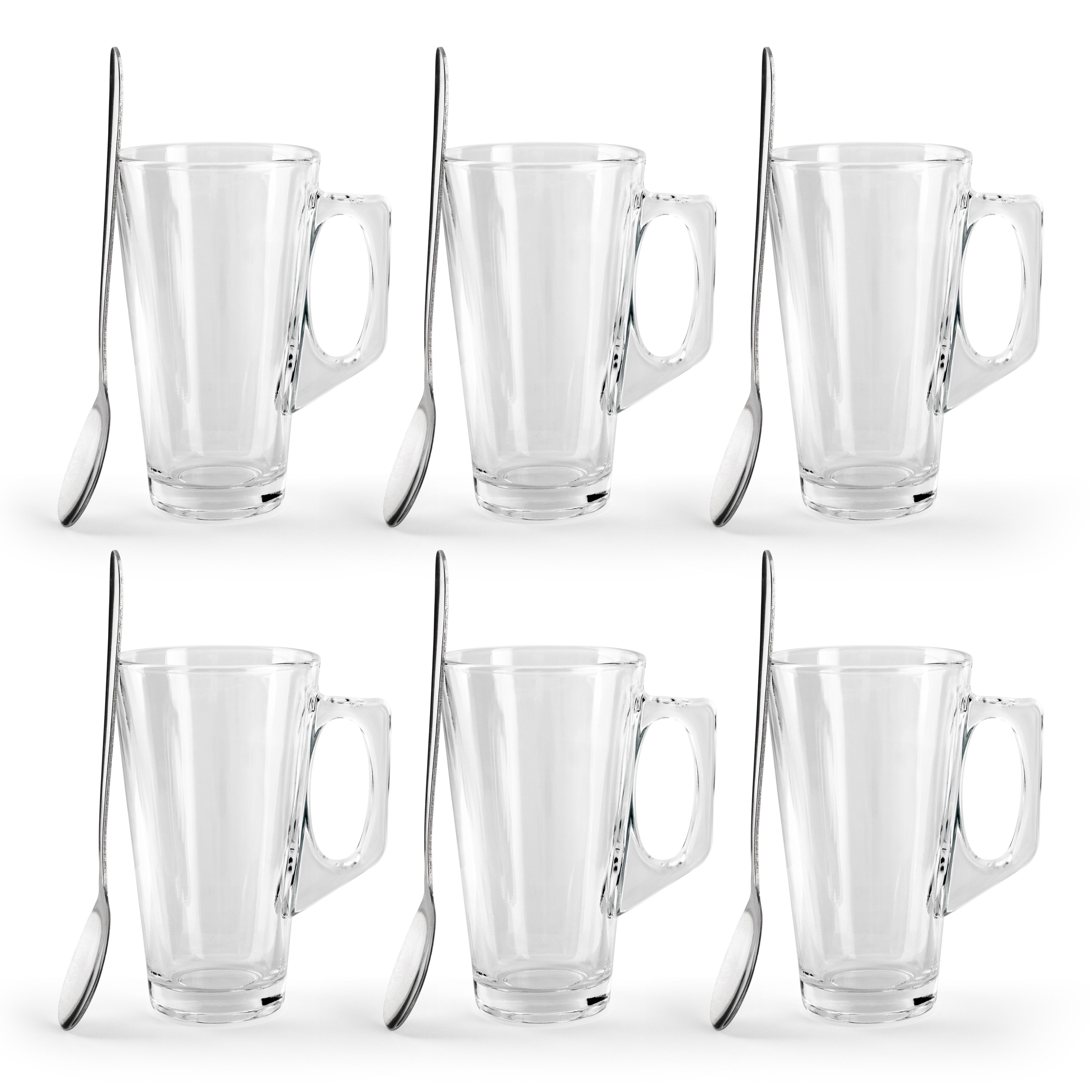 6 X Latte Coffee Glasses Cappuccino Lattes Tea Glass Cups Hot Drink Mugs