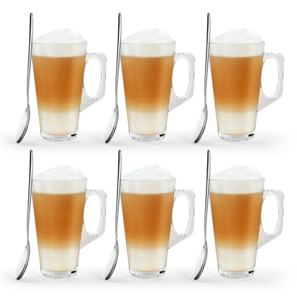 6 X Latte Coffee Glasses Cappuccino Lattes Tea Glass Cups Hot Drink Mugs