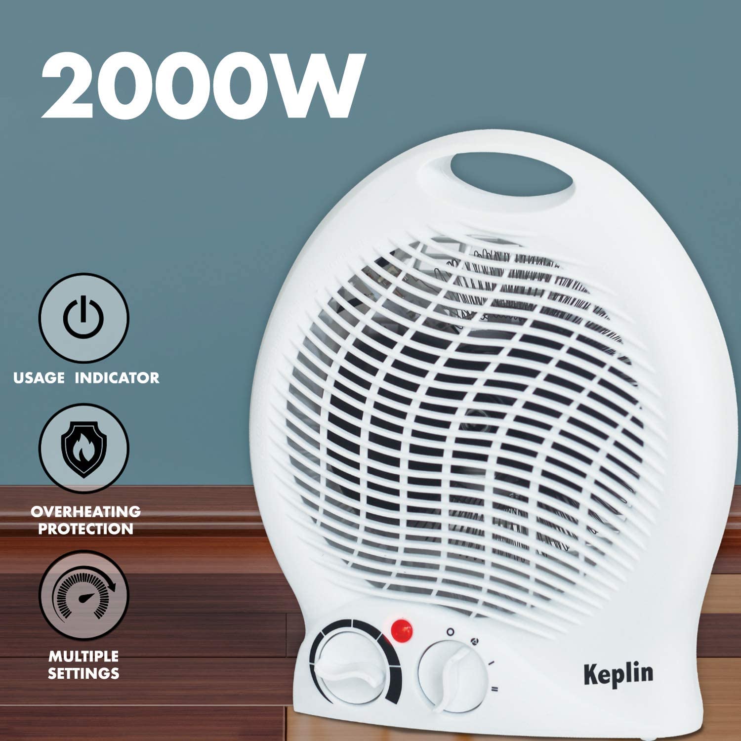 2000W Portable Electric Fan Heater Dual Temperature Adjustable Thermostat Home