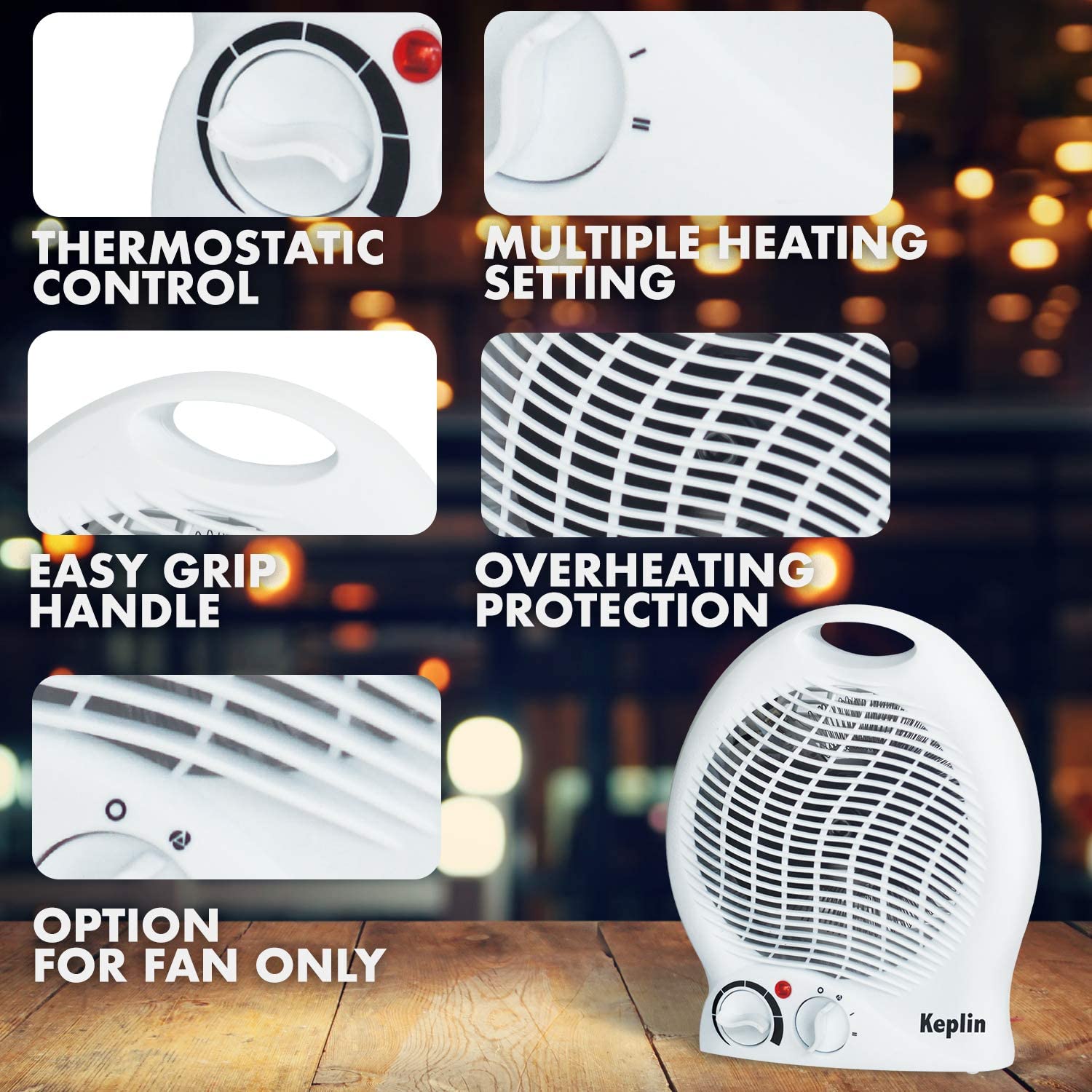 2000W Portable Electric Fan Heater Dual Temperature Adjustable Thermostat Home