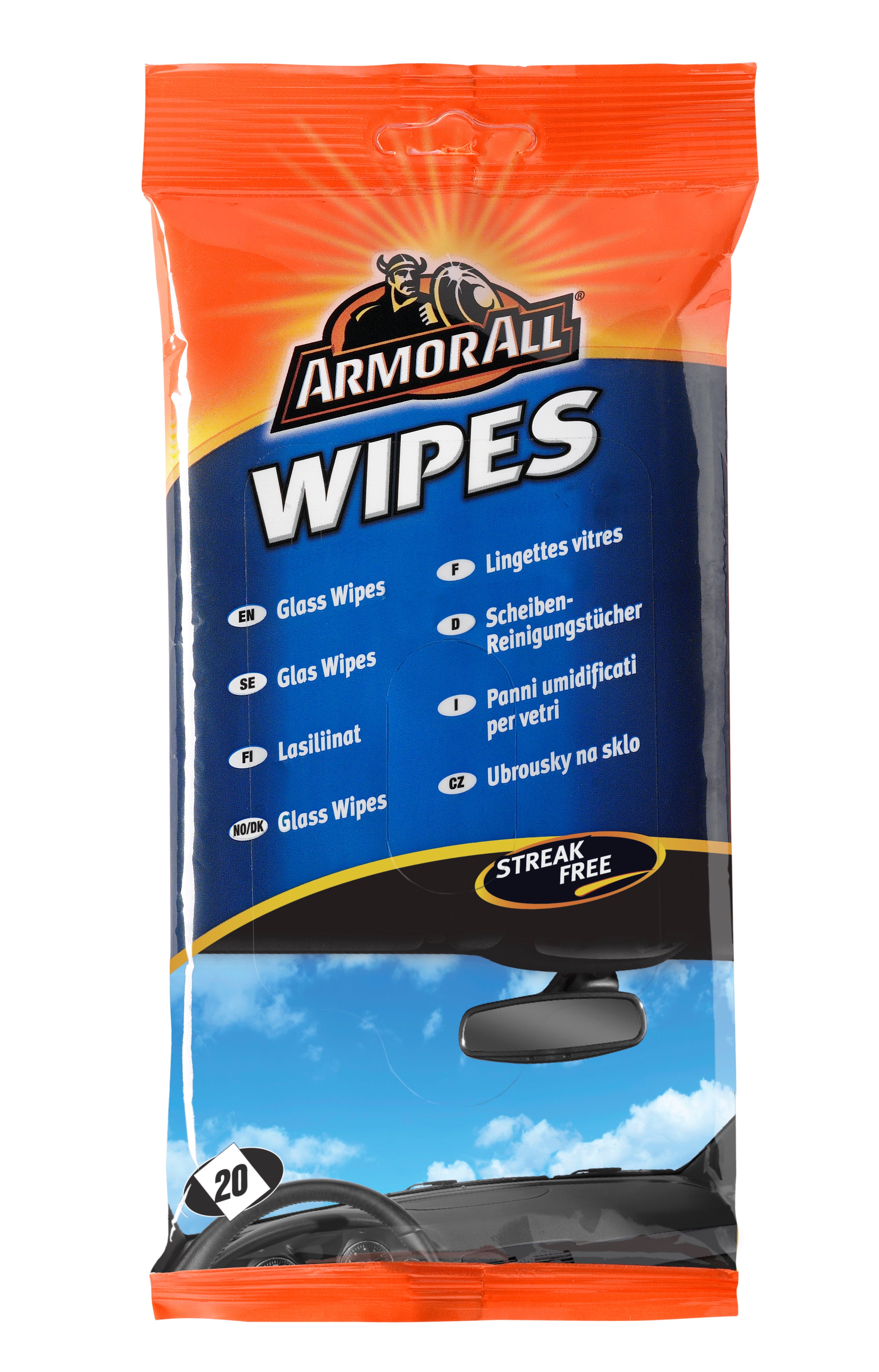 Armorall Extra Strength Car Windscreen Window Glass Wipes Pouch 20 Wipes
