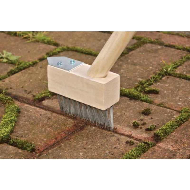 Patio Weed Wire Brush with Scraper Block Paving Decking Moss Weed Removal Garden