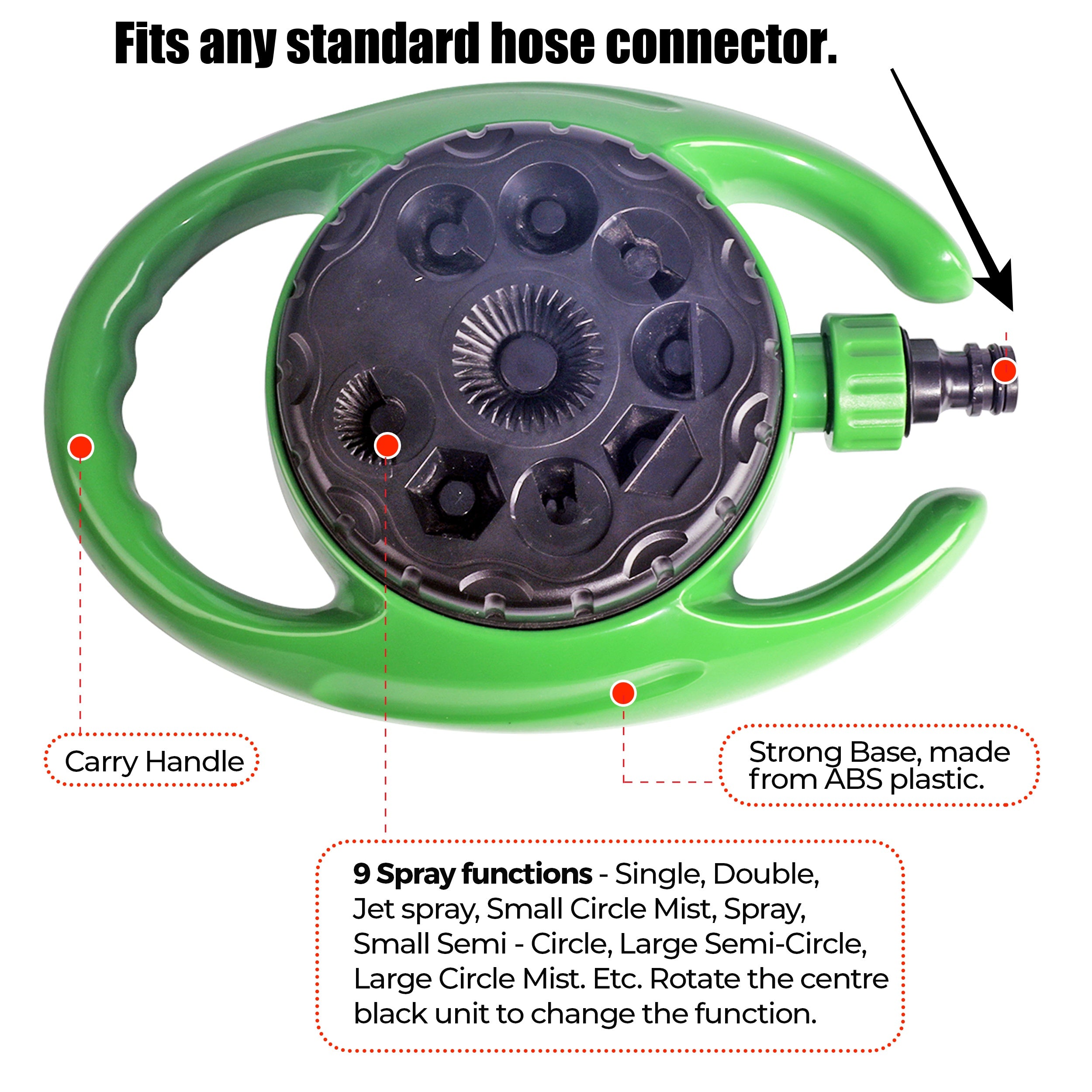 Garden Lawn Grass Water Sprinkler Hose Irrigation 9 Function Watering Spray 360°