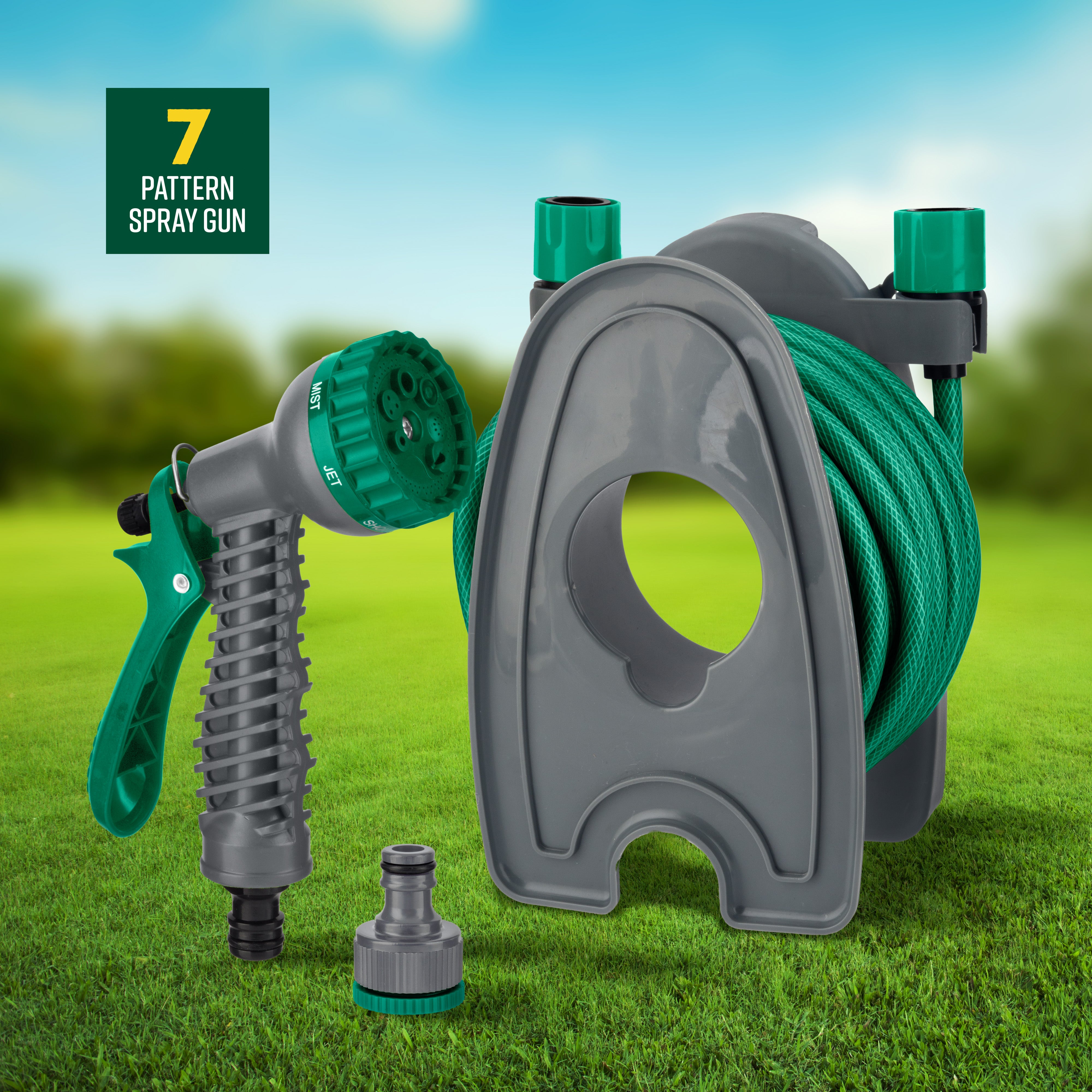 Green Blade 10M Hose Pipe Reel Jet Sprayer Gun Nozzle Wall Mount Hanger Garden