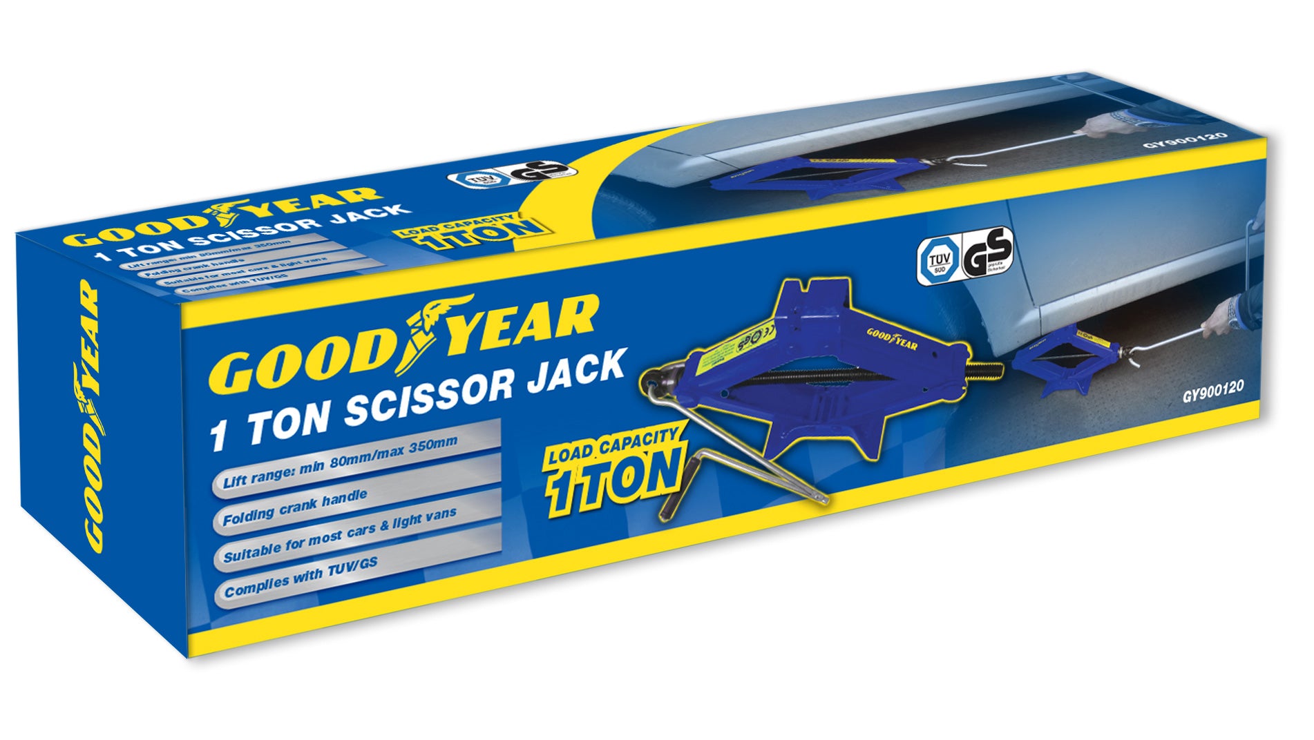 Goodyear 1 Ton Professional Scissor Jack for Car Van - Speed Wind Crank Handle