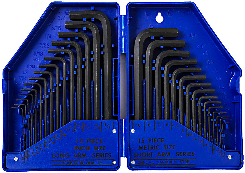 Goodyear 30 pc Metric & Imperial Hex Allen Key Long Set Kit Allan Alan Alen