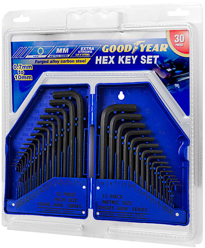 Goodyear 30 pc Metric & Imperial Hex Allen Key Long Set Kit Allan Alan Alen