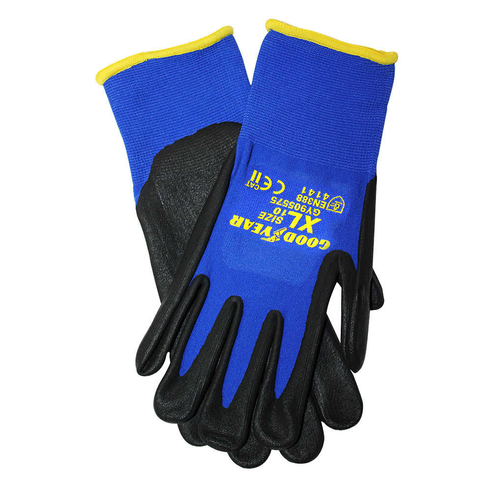 Goodyear Nitrile Foam Safety Work Gloves Garden Grip Builder Gardening Mechanics