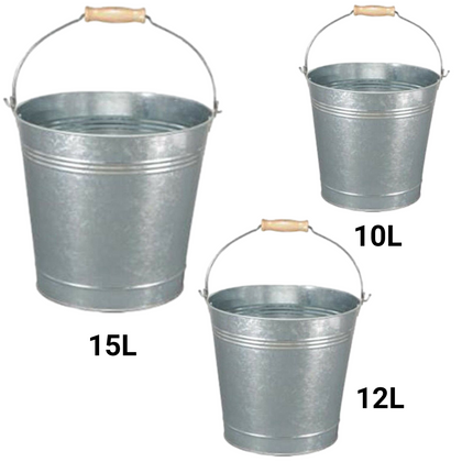 Galvanised Metal Bucket Handle Plant Pot Coal Planter Strong Steel 10L 12L 15L