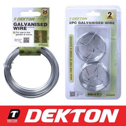 Dekton Galvanized Garden Gardening Wire Heavy Duty Rust Proof Plant Tie 50m 25m