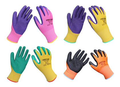 Dekton Assorted Sizes Gardening Latex Coated Gloves Ultra Grip Protection