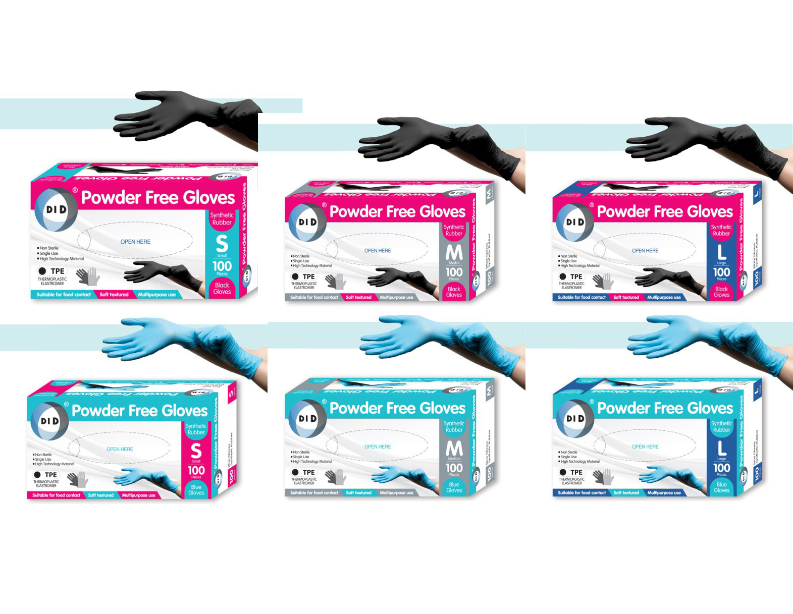 100 Disposable Gloves Powder Latex Vinyl Free TPE Work Tattoo Food Medical